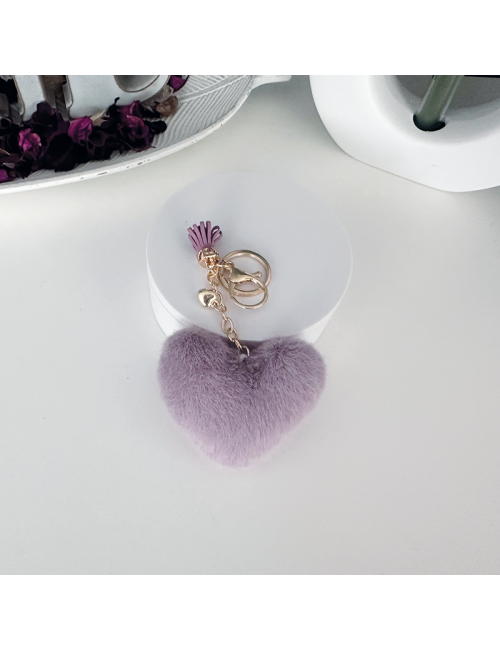Llavero pompón "Corazon Morado rosado"