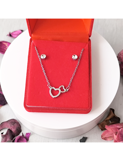 Juego de colgante más pendientes - Acero hipoalergenico - Plateado - Corazones