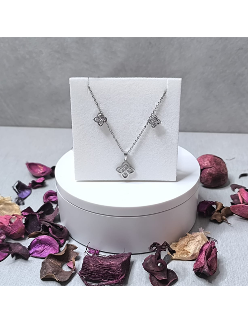 Juego de colgante más pendientes - Acero hipoalergenico - Plateado - Flor