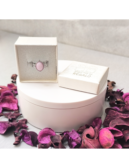 Anillo - Acero Hipoalergenico- Color Plateado - Con Gema Rosa