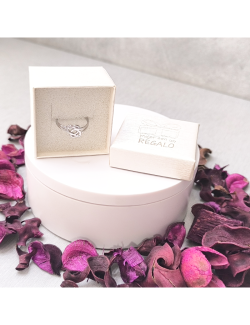 Anillo - Acero Hipoalergenico- Color Plateado - Corazones enlazados