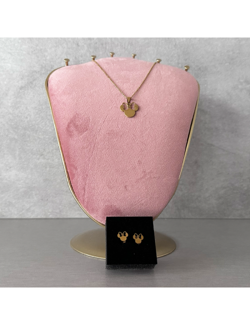 Collar - "Juego de Collar y pendientes Minnie - Dorado - Acero - Hipoalergénico - Regalo