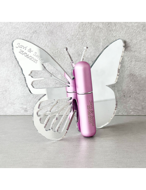Regalo - Espejo Mariposa Personalizado + Mini perfume - Boda - Comunión - Bautizo