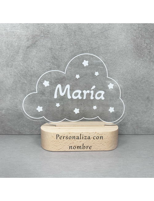Lámpara luz led - Nube con nombre - Personalizada con foto - Ilustración - Bebés