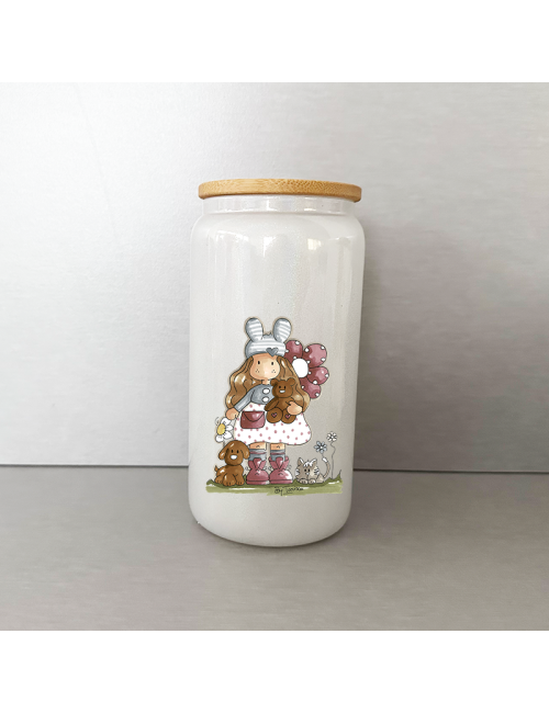 Vaso de cristal Blanco Brillante "Muñeca Nuria Scrap and tips" - máxima calidad