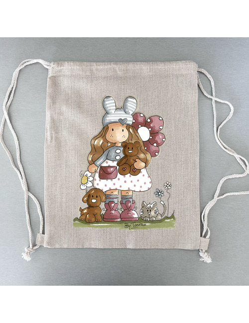 Bolsa cuerdas Beige arpillera "Muñeca Nuria Scarp and tips" - Regalo