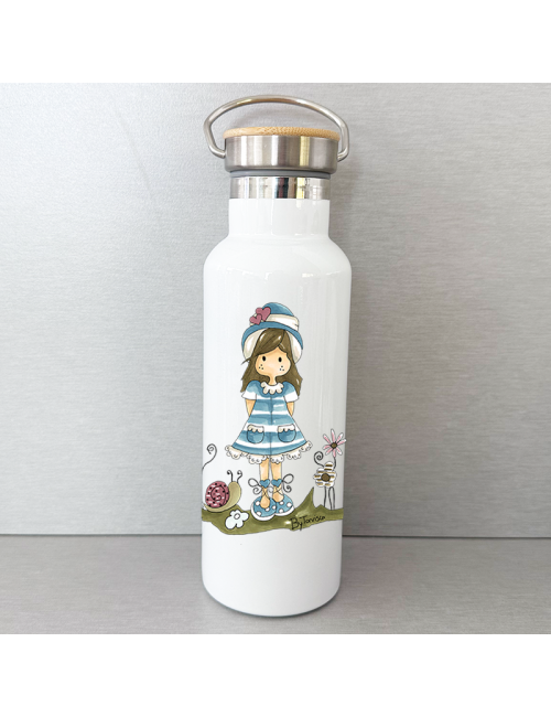Botella Termo Madera - "Muñeca Nuria scrap Primavera" - Regalo - Original