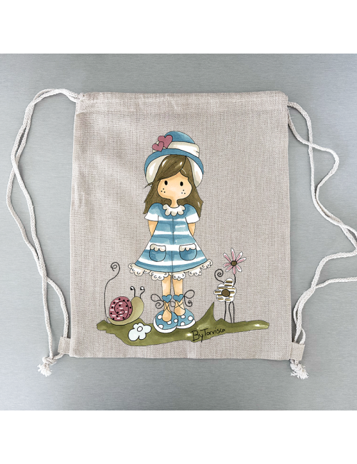 Bolsa cuerdas Beige arpillera "Muñeca Nuria Scarp and tips Primavera" - Regalo