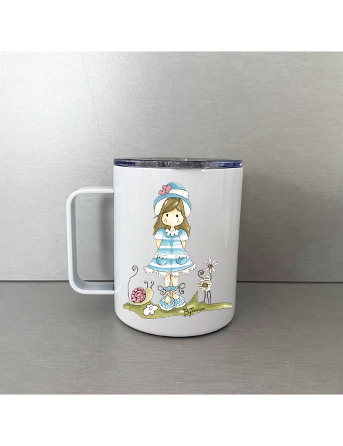 cTermo con asa - "Muñeca Nuria Scrap Primavera" - Regalo - Especial - Único
