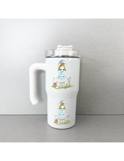 Termo Mediano con asa - "Muñeca Nuria Scrap Primavera" - Regalo - Especial - Único