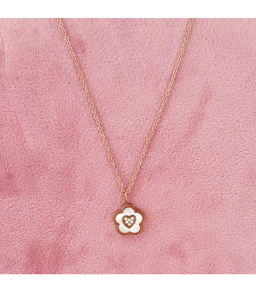 Collar  "Flor y corazón - Acero - Hipoalergénico - Regalo - Dorado
