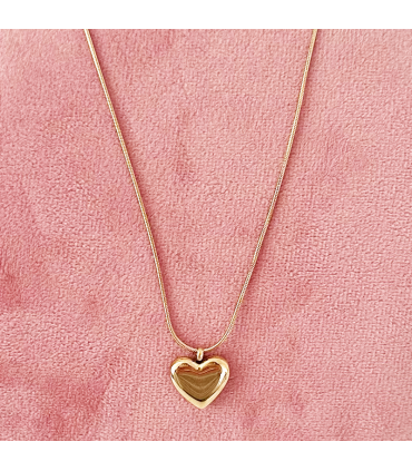 Collar  "Corazón Macizo - Acero - Hipoalergénico - Regalo - Dorado