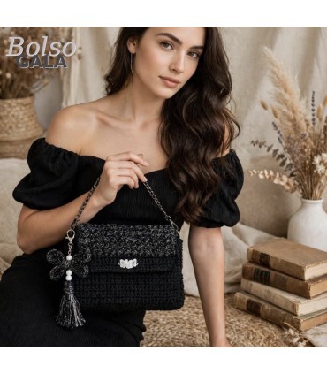 Bolso-Gala negro brillante -crochet