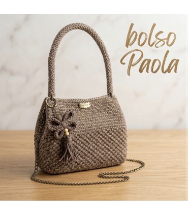 Bolso Paola – Bolso Artesanal de Crochet en Tono Marrón / Marfil con Brillo