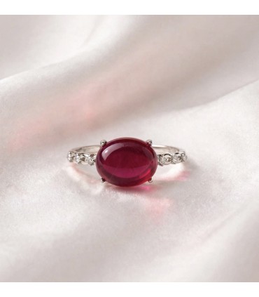 Anillo Rubí Rojo Corona - Plata de Ley S925 con Rubí Sintético - Talla Única Ajustable