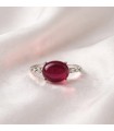 Anillo Rubí Rojo Corona - Plata de Ley S925 con Rubí Sintético - Talla Única Ajustable