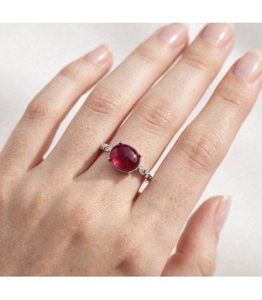 Anillo Rubí Rojo Corona - Plata de Ley S925 con Rubí Sintético - Talla Única Ajustable