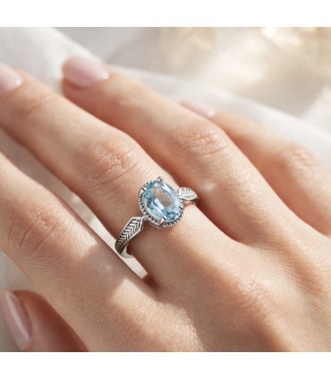 Anillo Topacio Azul Natural - Plata de Ley S925 Hipoalergénica