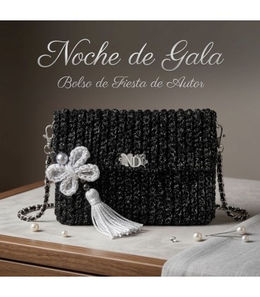 Bolso de Fiesta Artesanal "Noche de Gala" – Bandolera de Crochet Negro con Destellos Plata