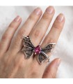 Anillo Mariposa Plata S925 - Topacio Rojo Fucsia Natural con Recubrimiento - Anillo Grande
