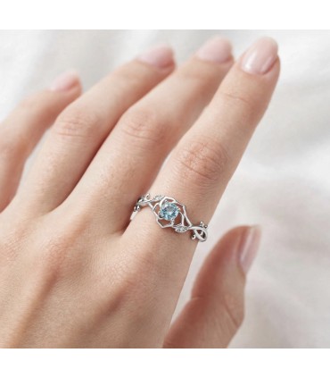 Anillo Apatita Azul Ajustable - Plata de Ley S925 - Anillo Corona Celeste Talla Única Ajustable