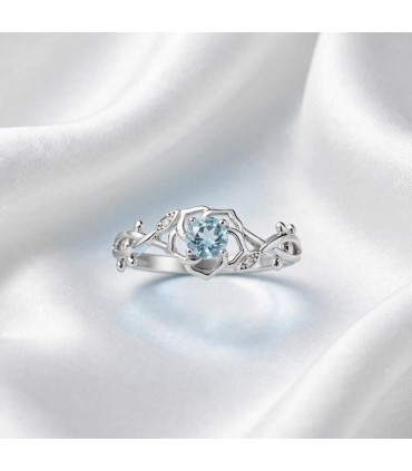 Anillo Apatita Azul Ajustable - Plata de Ley S925 - Anillo Corona Celeste Talla Única Ajustable