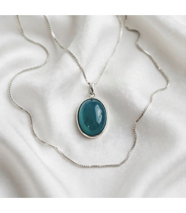 Collar Piedra Natural Ágata Azul - Plata S925